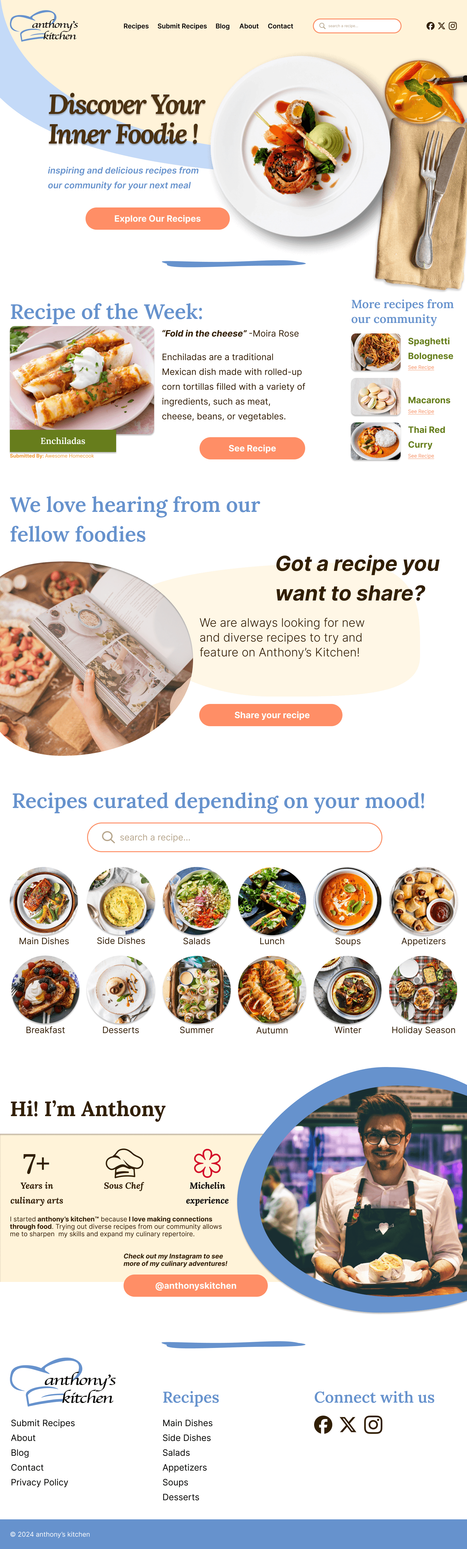 Anthony's Kitchen dekstop wireframe