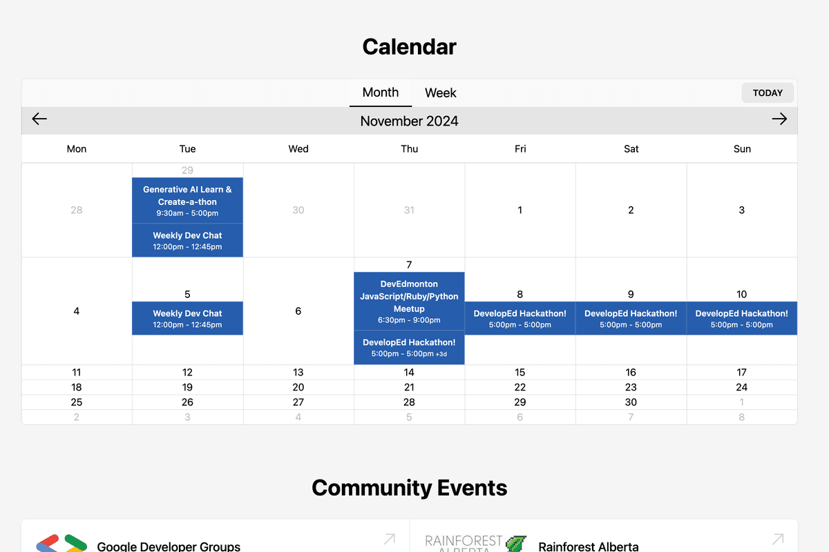 Calendar UI before the revisions