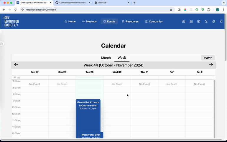 Calendar UI after the revisions week view